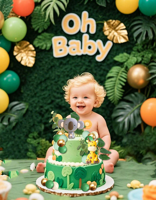 Load image into Gallery viewer, JeVenis Jungle Safari Animals Baby Shower Cake Decoration Wild One Topper
