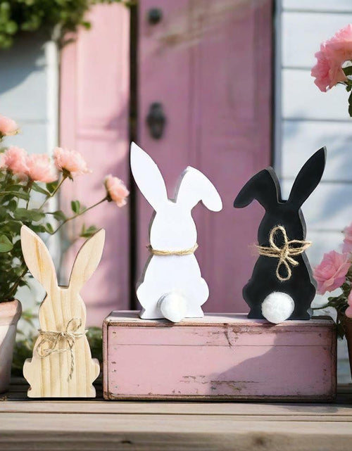 Load image into Gallery viewer, Hryxic 3 Pcs Easter Bunny Wooden Decorations Table Centerpiece White Black
