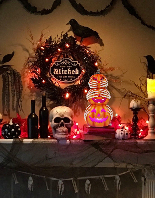 Load image into Gallery viewer, Axcoix Halloween Resin Stacked Pumpkin Decor Light Up Jack O Lantern Orange
