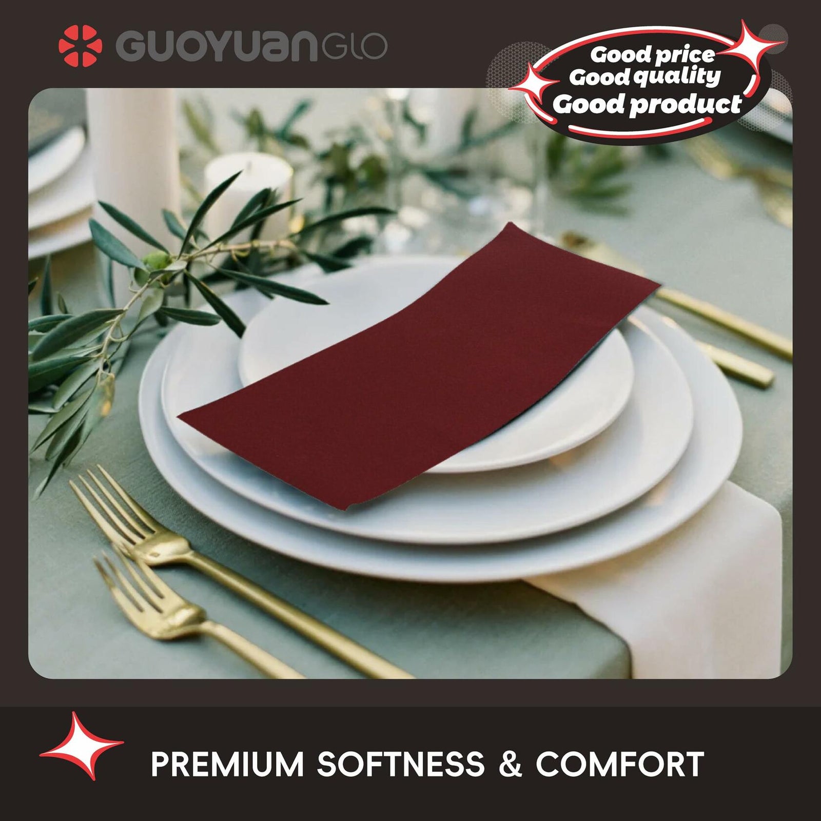 GUOYUANGLO Disposable Linen Feel Paper Napkins Green 12x17in 100 Pack