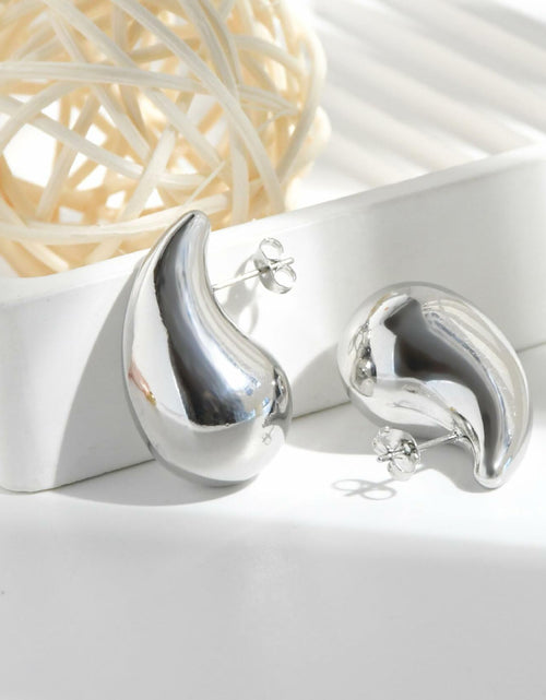 Load image into Gallery viewer, FACOKO Sterling Silver Chunky Teardrop Hoop Earrings Hypoallergenic Silver
