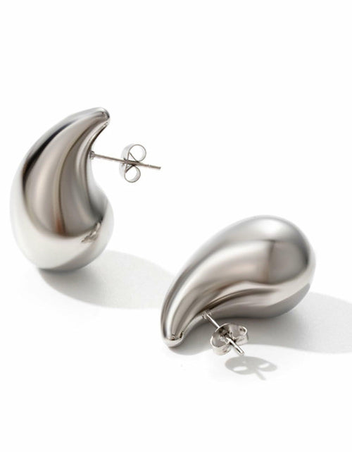 Load image into Gallery viewer, FACOKO Sterling Silver Chunky Teardrop Hoop Earrings Hypoallergenic Silver
