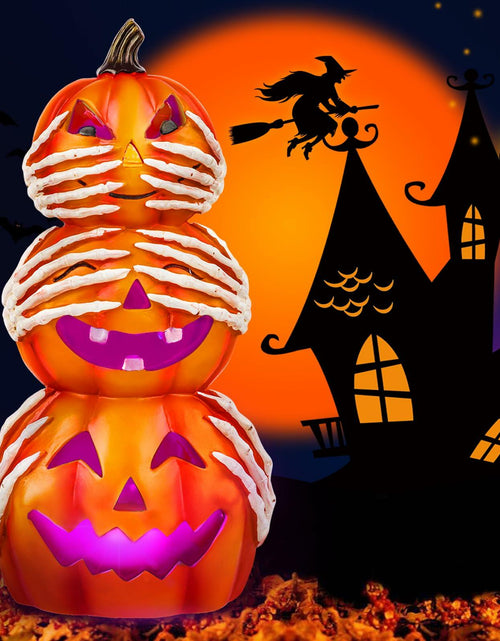 Load image into Gallery viewer, Axcoix Halloween Resin Stacked Pumpkin Decor Light Up Jack O Lantern Orange
