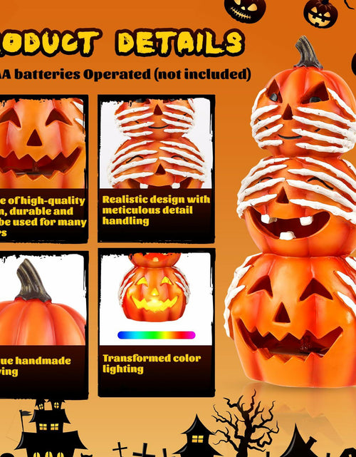 Load image into Gallery viewer, Axcoix Halloween Resin Stacked Pumpkin Decor Light Up Jack O Lantern Orange
