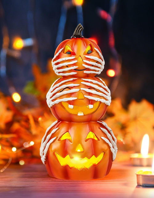 Load image into Gallery viewer, Axcoix Halloween Resin Stacked Pumpkin Decor Light Up Jack O Lantern Orange
