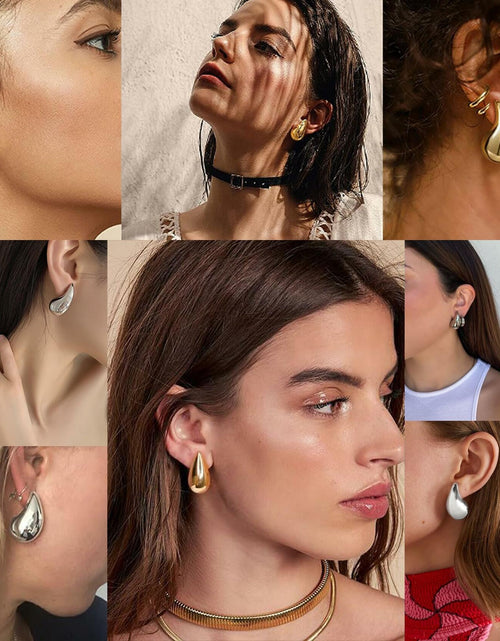 Load image into Gallery viewer, FACOKO Sterling Silver Chunky Teardrop Hoop Earrings Hypoallergenic Silver
