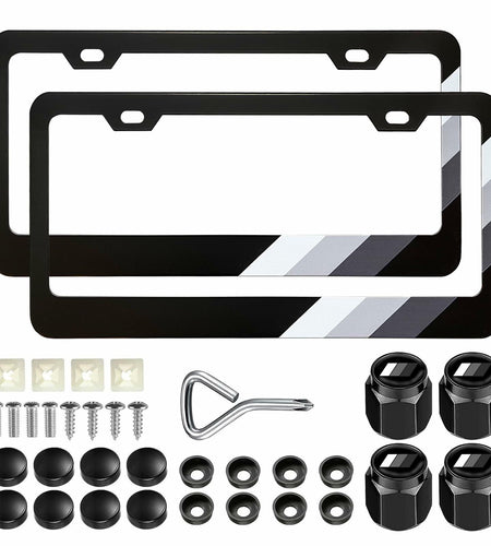 2 Pack Tri-Color Sport License Plate Frames White Gray Dark Gray Car Tag