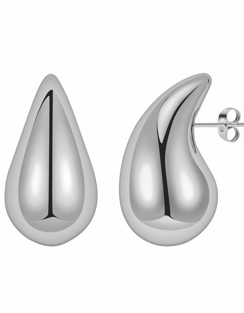 Load image into Gallery viewer, FACOKO Sterling Silver Chunky Teardrop Hoop Earrings Hypoallergenic Silver

