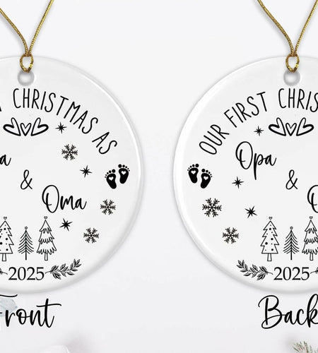 AnhTram97 Our First Christmas Oma and Opa Ornament 2025 White Ceramic