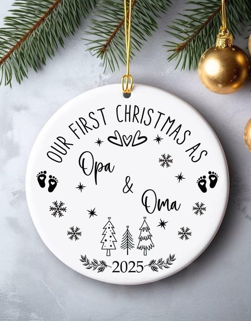 Load image into Gallery viewer, AnhTram97 Our First Christmas Oma and Opa Ornament 2025 White Ceramic
