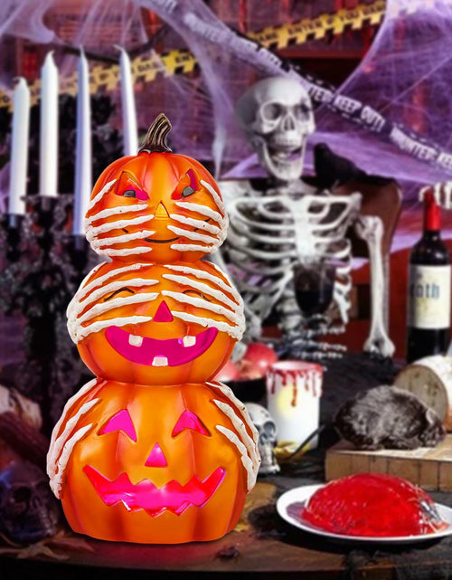 Load image into Gallery viewer, Axcoix Halloween Resin Stacked Pumpkin Decor Light Up Jack O Lantern Orange
