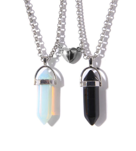 Caiyao 2Pcs Crystal Mutual Attraction Hexagonal Pendant Necklace Black Egg