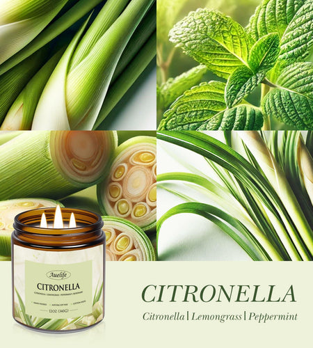 Auelife 12oz Citronella Candle 3 Wick Soy Wax Long Lasting Outdoor Indoor