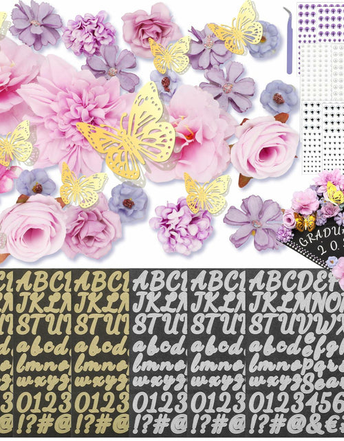 Load image into Gallery viewer, Mototo Graduation Cap Decorations Kit Purple Flowers Rhinestones Glitter DIY
