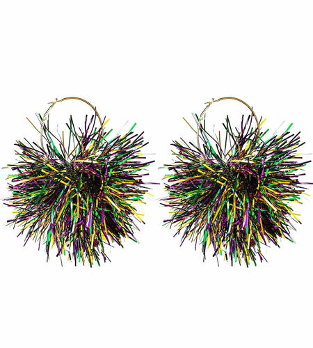 CHUU YUNG Colorful Mardi Gras Carnival Tassel Acrylic Heart Hoop Earrings Style