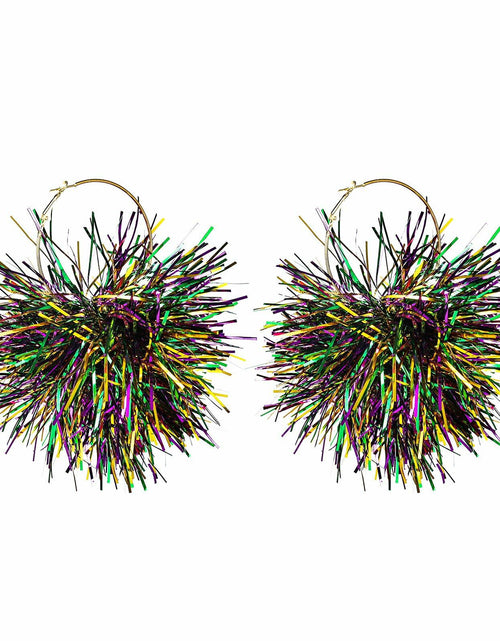 Load image into Gallery viewer, CHUU YUNG Colorful Mardi Gras Carnival Tassel Acrylic Heart Hoop Earrings Style
