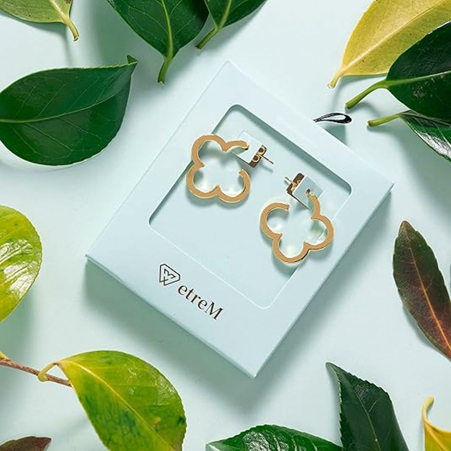 ETREM Clover Leaf 14K Gold Plated Lucky Clover Earrings Nickel Free Gold