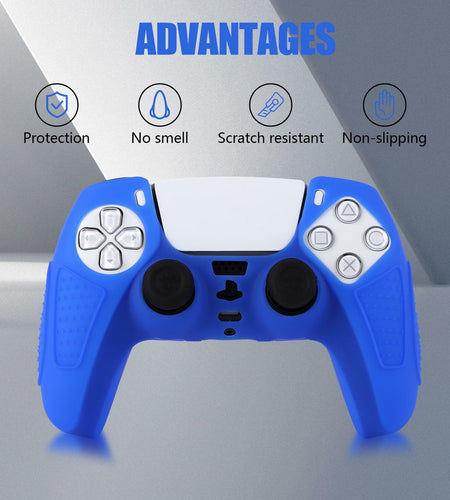 YoRHa PS5 Controller Protective Skins Blue x2 with Thumb Grips x8 Plugs x8