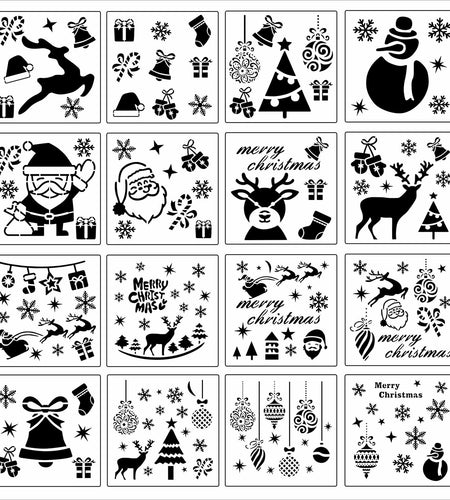 YuBoBo 16-Piece Reusable Christmas Drawing Stencils 5.9x5.9 Inch