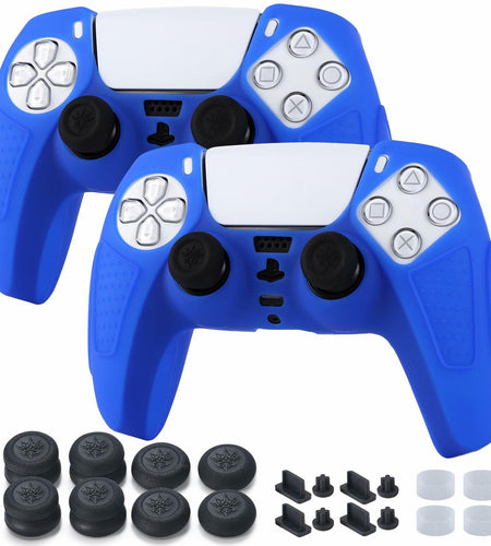 YoRHa PS5 Controller Protective Skins Blue x2 with Thumb Grips x8 Plugs x8