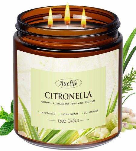 Auelife 12oz Citronella Candle 3 Wick Soy Wax Long Lasting Outdoor Indoor