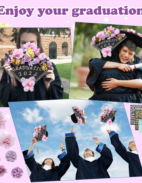 Load image into Gallery viewer, Mototo Graduation Cap Decorations Kit Purple Flowers Rhinestones Glitter DIY
