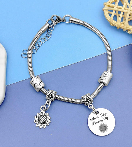 DlaeKua Silver Inspirational Bracelets for Women Motivational Quotes Gift