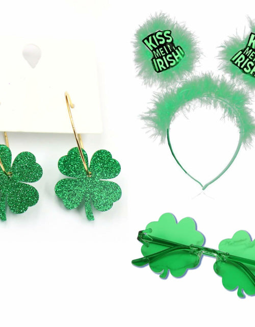 Load image into Gallery viewer, YYKITCHEN St Patrick's Day Shamrock Sunglasses Headband Earrings Green Acrylic
