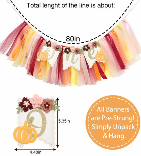 TUTOTU Our Little Pumpkin 1st One High Chair Banner Yellow Autumn Fall