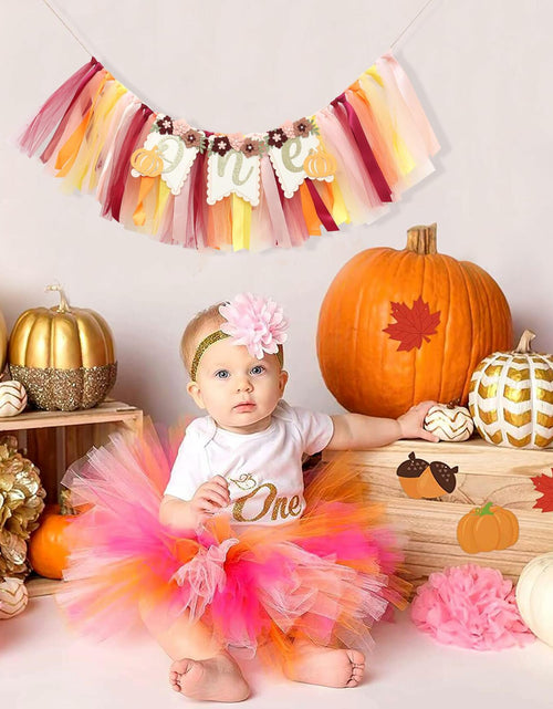 Load image into Gallery viewer, TUTOTU Our Little Pumpkin 1st One High Chair Banner Yellow Autumn Fall
