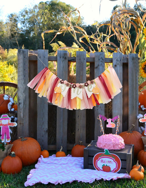 Load image into Gallery viewer, TUTOTU Our Little Pumpkin 1st One High Chair Banner Yellow Autumn Fall
