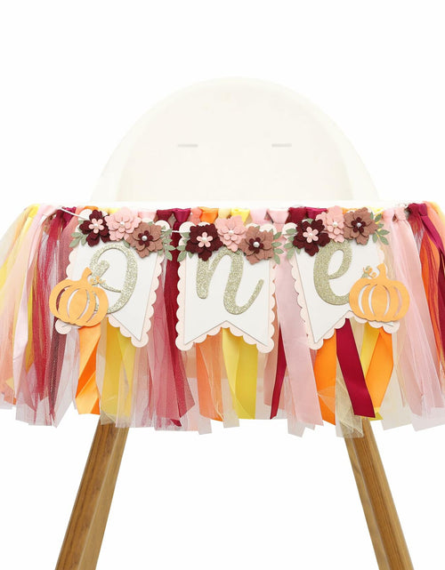 Load image into Gallery viewer, TUTOTU Our Little Pumpkin 1st One High Chair Banner Yellow Autumn Fall
