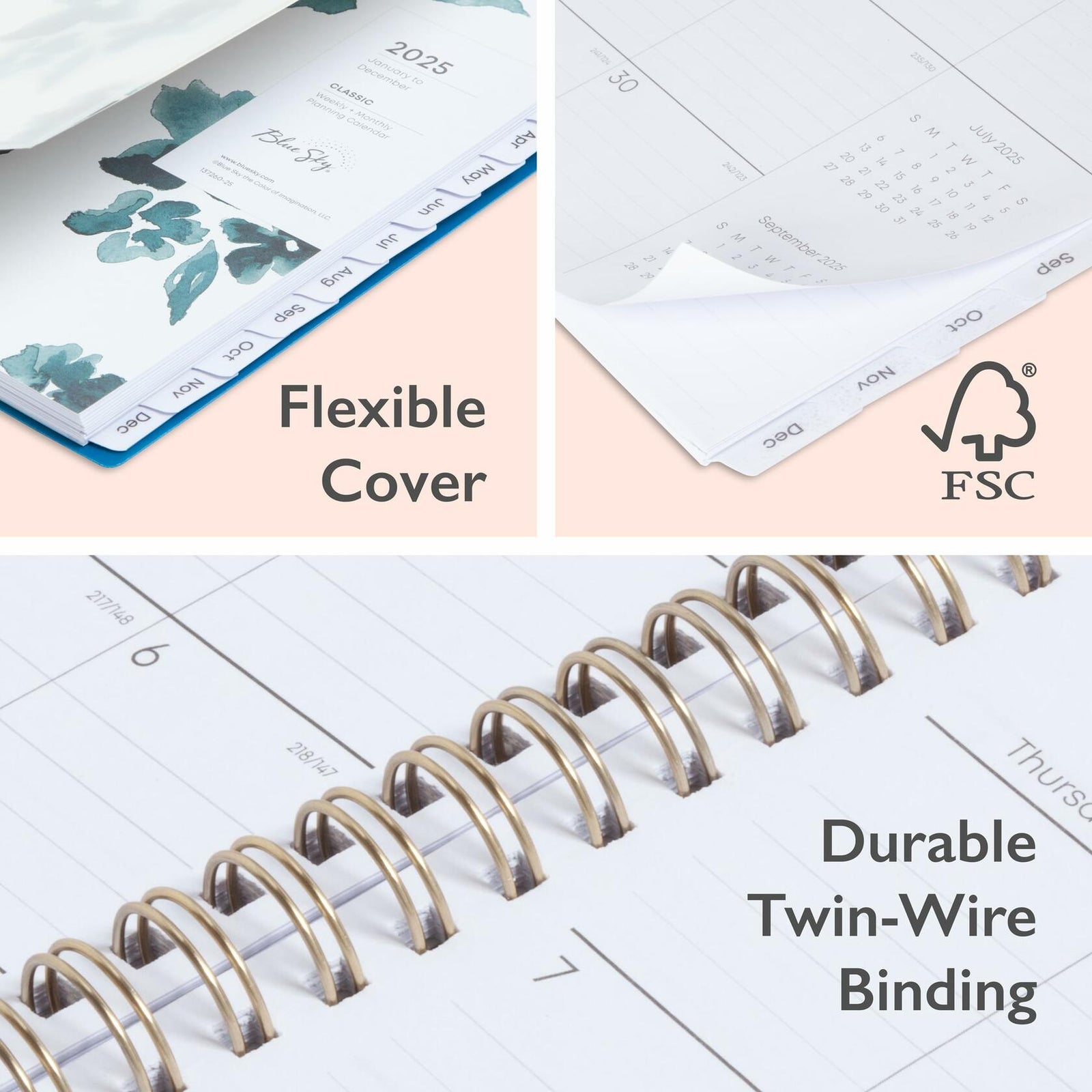 Blue Sky 2025 Weekly Monthly Planner 5x8 Wirebound Frosted Bakah Blue