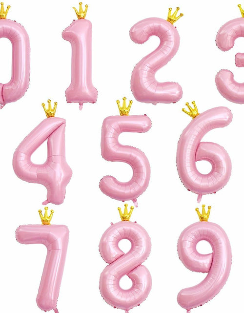 Load image into Gallery viewer, hzqruqh 40 Inch Crown Pink Number 4 Foil Mylar Balloon Baby Pink
