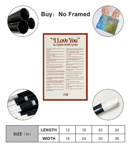 I LOVE YOU Taylor Swift Lyrics Poster Canvas Wall Art 12x18in 30x45cm