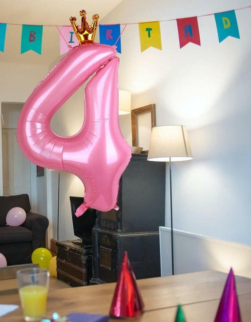 Load image into Gallery viewer, hzqruqh 40 Inch Crown Pink Number 4 Foil Mylar Balloon Baby Pink
