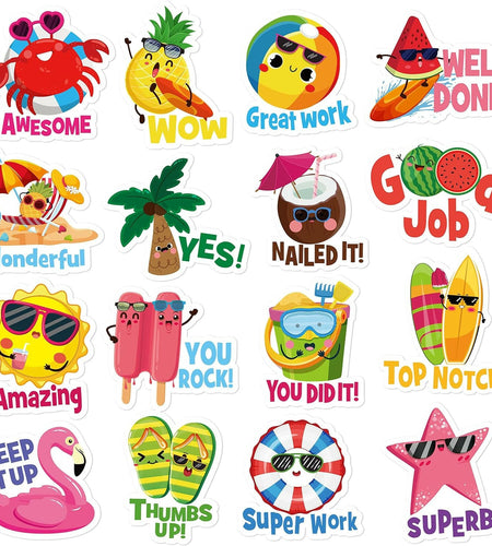 WESILY 50 PCS Summer Teacher Reward Waterproof Vinyl Stickers Cute Beach