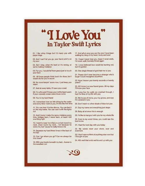 Load image into Gallery viewer, I LOVE YOU Taylor Swift Lyrics Poster Canvas Wall Art 12x18in 30x45cm
