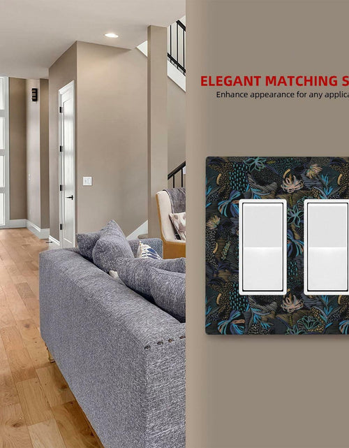Load image into Gallery viewer, Thsanju Morris Tropical Leaf Double Rocker 2 Gang Switch Cover Dark Green Blue
