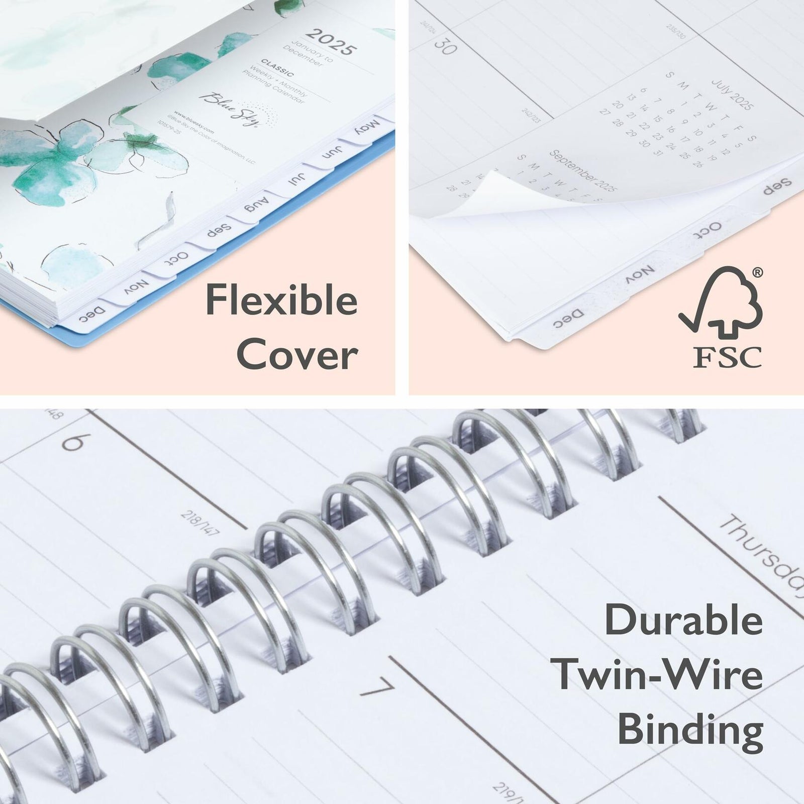 Blue Sky 2025 Weekly Monthly Planner Calendar 5x8 Flexible Cover Wirebound