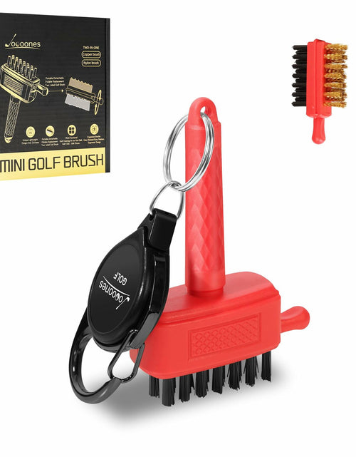 Load image into Gallery viewer, Joooones Mini Golf Brush Nylon Brass Bristles Retractable Keychain Red
