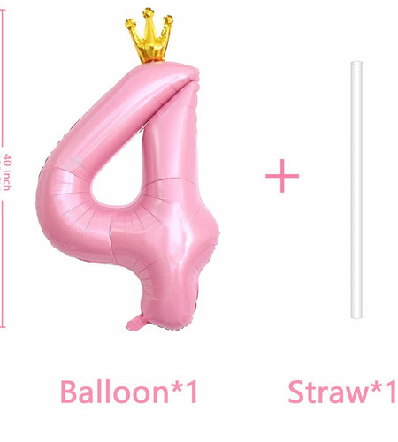hzqruqh 40 Inch Crown Pink Number 4 Foil Mylar Balloon Baby Pink