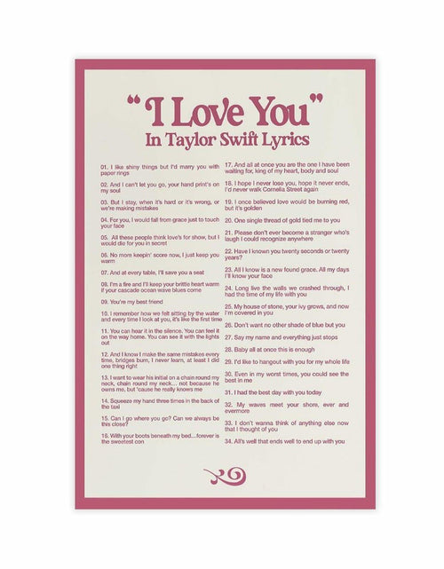 Load image into Gallery viewer, I LOVE YOU Lyrics Canvas Poster 12x18 Bedroom Wall Art Unframed Decor

