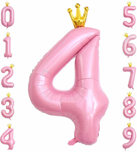 hzqruqh 40 Inch Crown Pink Number 4 Foil Mylar Balloon Baby Pink