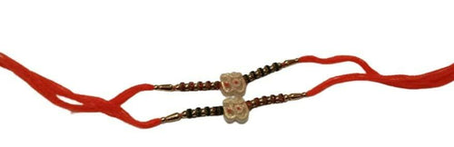 Load image into Gallery viewer, Raksha Bandhan Rakhi Set Kundan Bracelets for Brother &amp; Bhabhi Red 2pcs
