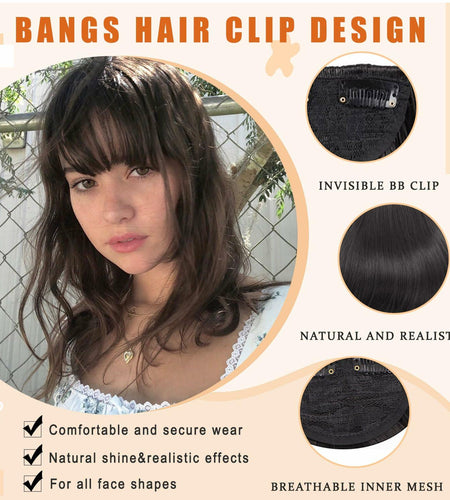 WZNBBOY Synthetic Clip in Bangs Hair Extensions Brown Black Wispy Fringe