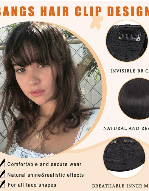 Load image into Gallery viewer, WZNBBOY Synthetic Clip in Bangs Hair Extensions Brown Black Wispy Fringe

