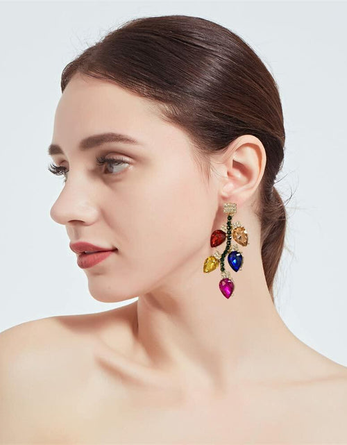 Load image into Gallery viewer, Dtja Crystal Xmas Leaf Dangle Earrings Women Colorful Cubic Zirconia Big Style
