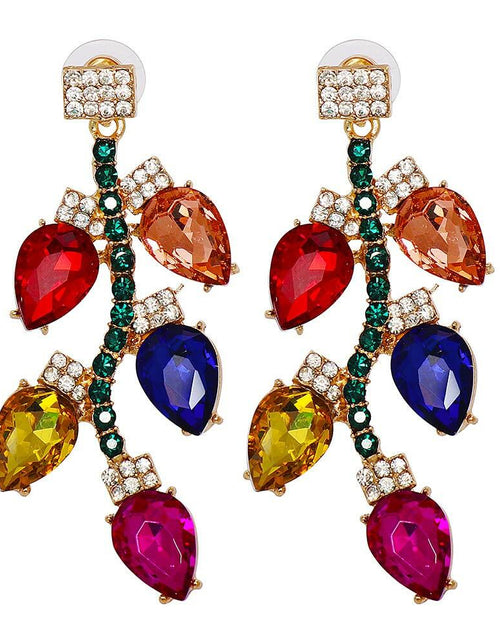 Load image into Gallery viewer, Dtja Crystal Xmas Leaf Dangle Earrings Women Colorful Cubic Zirconia Big Style

