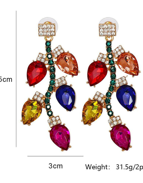 Load image into Gallery viewer, Dtja Crystal Xmas Leaf Dangle Earrings Women Colorful Cubic Zirconia Big Style
